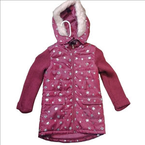 Kids - Red and Pink Puffer Jacket with Hood and Polka Dots